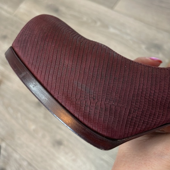 YSL Burgundy Pebbled Leather Platform Heels - Picture 9 of 13